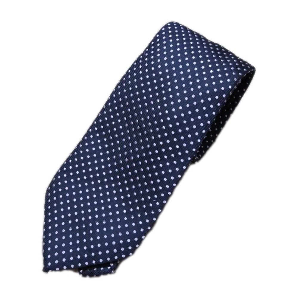Marco Cellini Silk Tie Handmade Made In Italy Navy‎  With Lavender Polka Dots